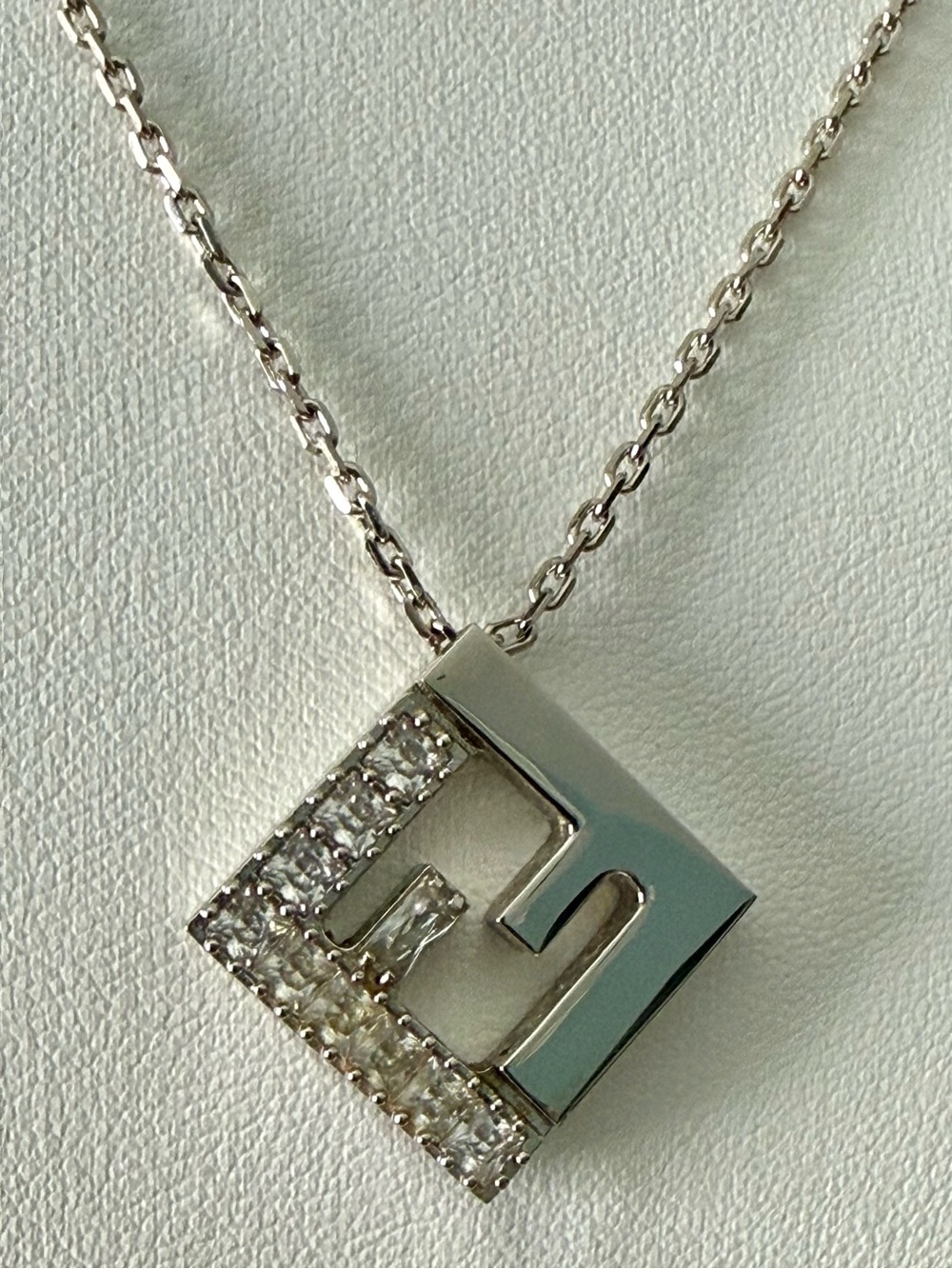 Fendi FF logo Crystal Pendant Chain Necklace in Silver - Picture 3 of 9